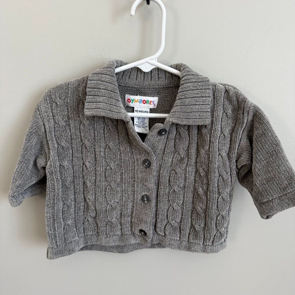 Gymboree Rainbow Tag Newborn Gray Fisherman Grandpa Sweater EUC Gender Neutral